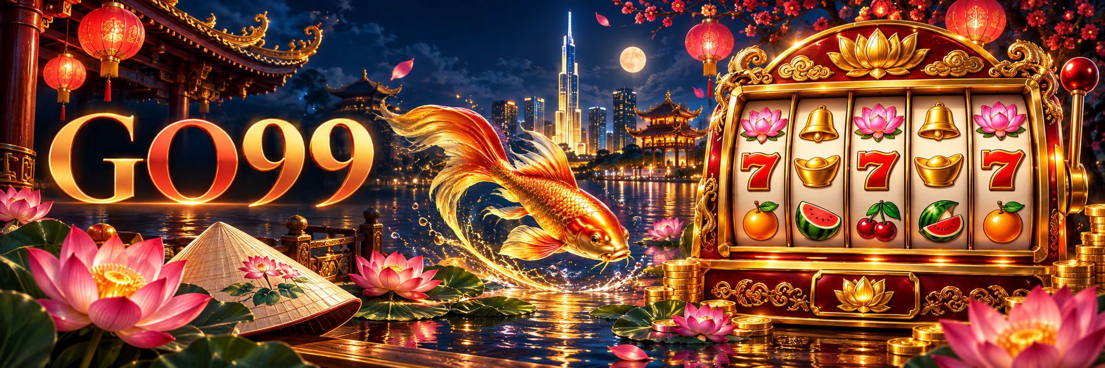 Không gian thương hiệu GO99 với sắc Việt Nam và hình ảnh slot